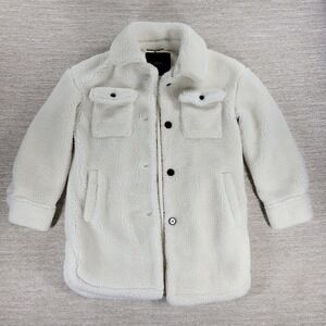 Lucky Brand Teddy Shacket Size S White Black Buttons Pockets Faux Sherpa Fleece